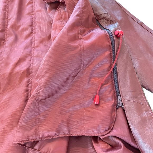 VTG 90s Phase Two Men’s XL Long Red Leather Jacket Removable Hood/Liner Parka - Picture 12 of 17